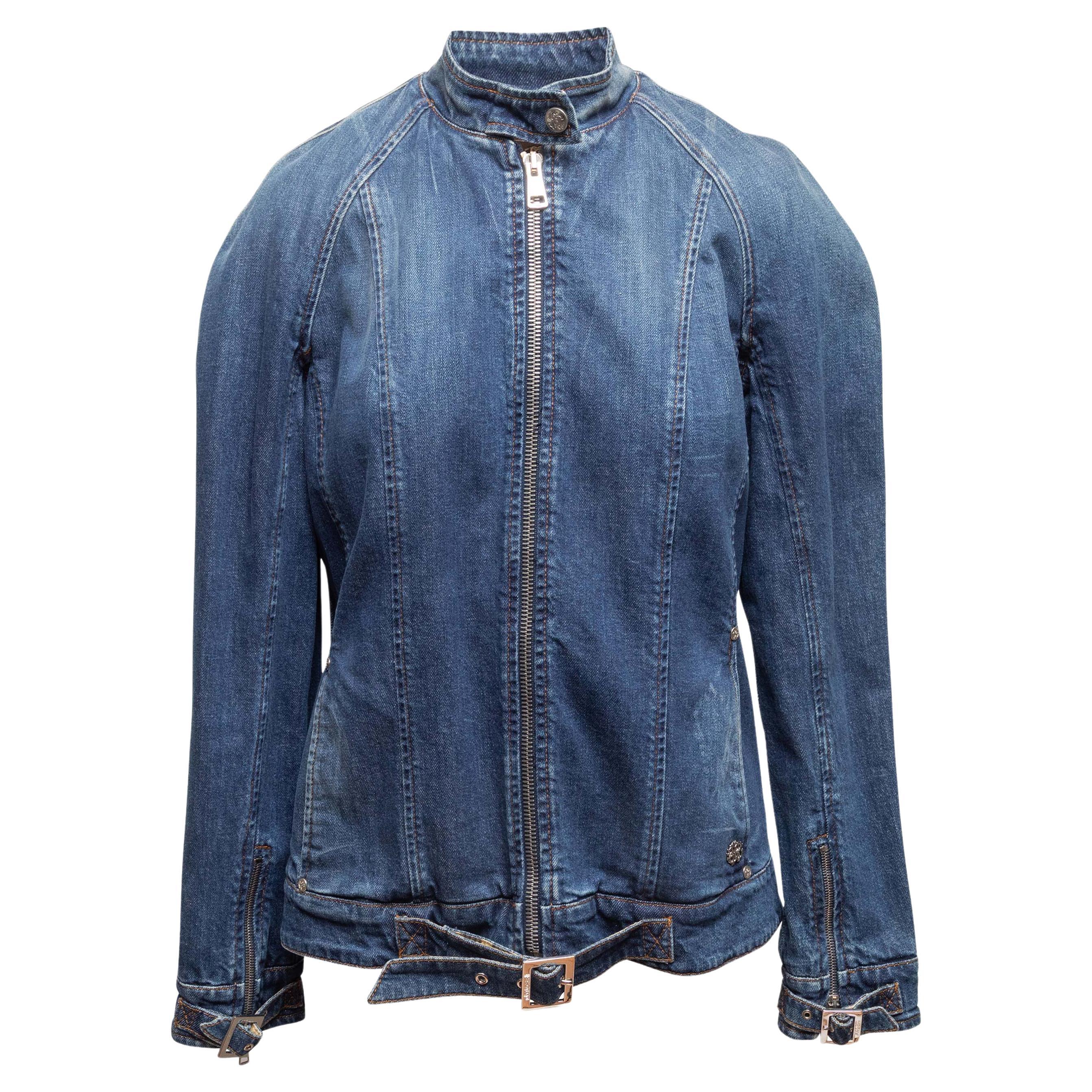 Medium Wash Roberto Cavalli Denim Moto Jacket