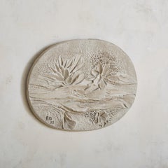 Medium White Concrete Wall Sculpture by Roger Desserprit, 1985