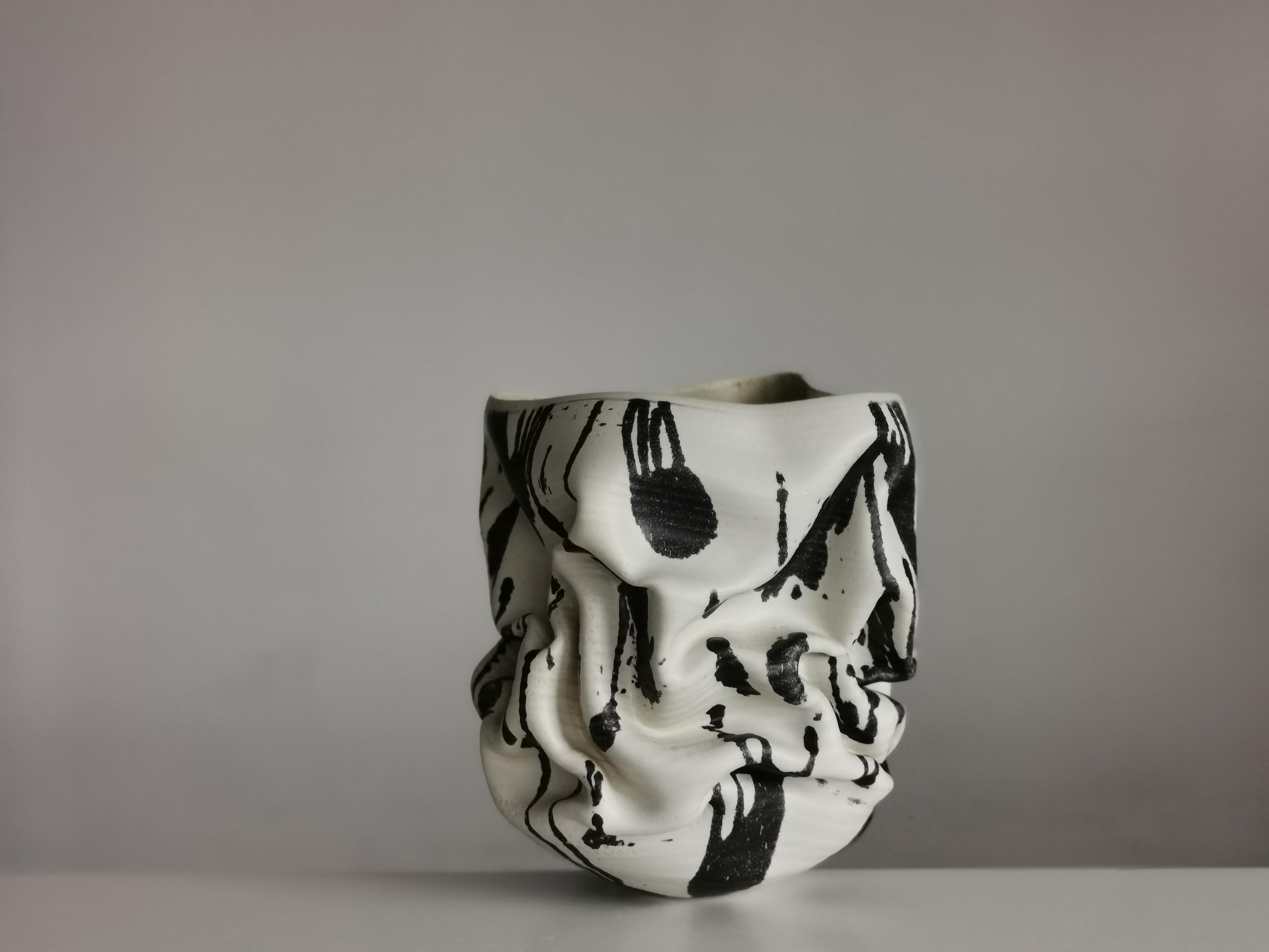 Spanish Medium White Dehydrated Form, Unique Ceramic Sculpture Vessel N.62