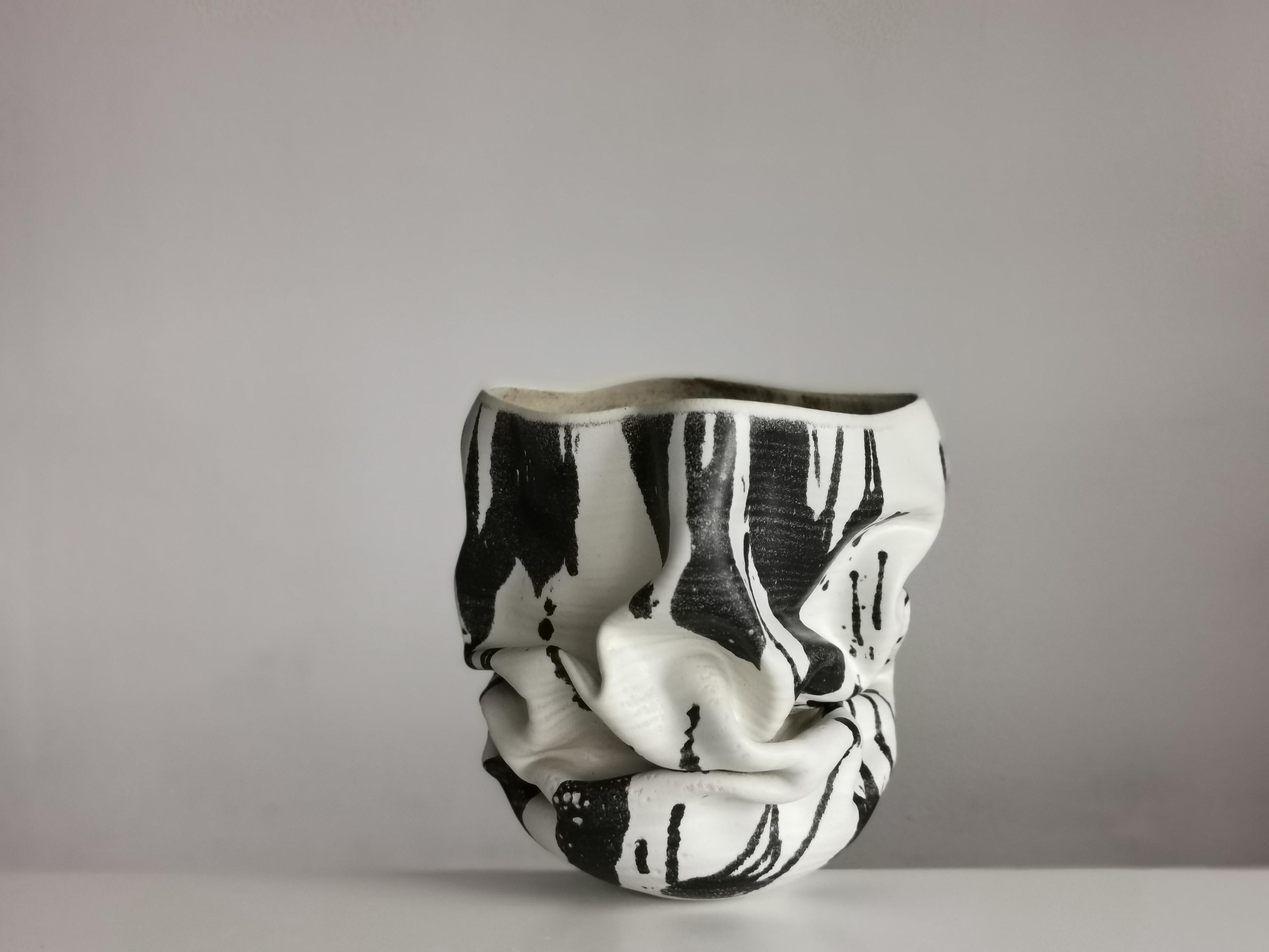 Contemporary Medium White Dehydrated Form, Unique Ceramic Sculpture Vessel N.62