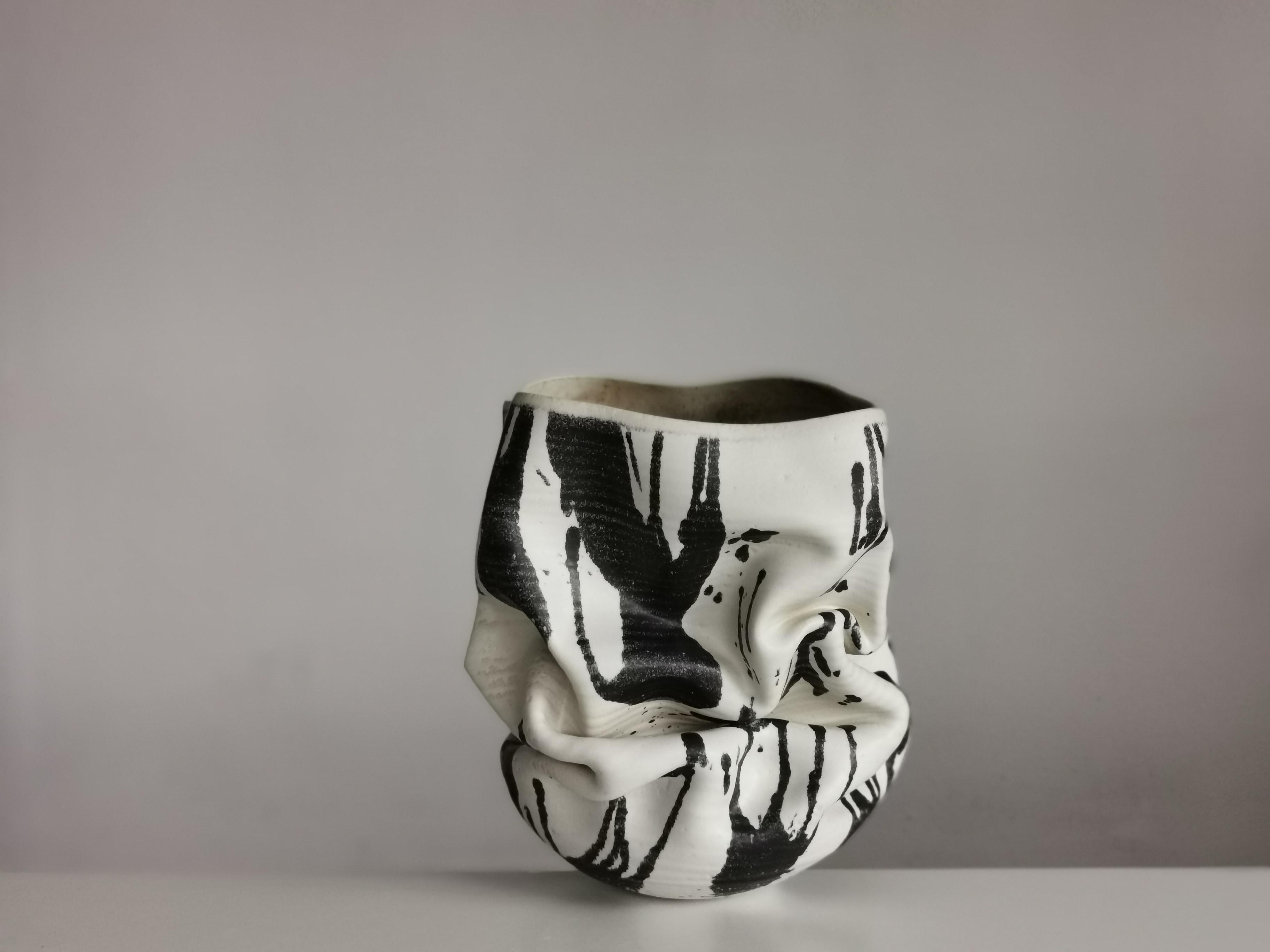 Clay Medium White Dehydrated Form, Unique Ceramic Sculpture Vessel N.62