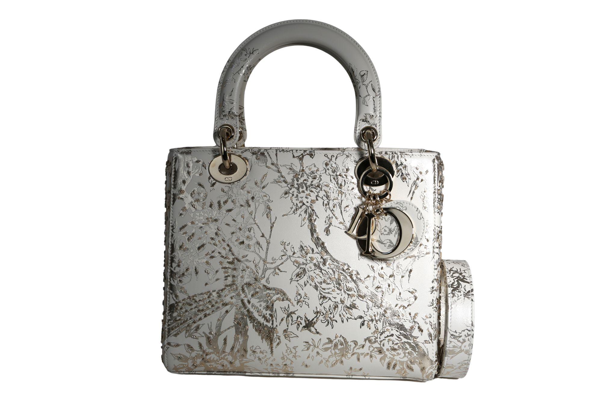 Medium White Embroidered Lady Dior In Excellent Condition In London, GB