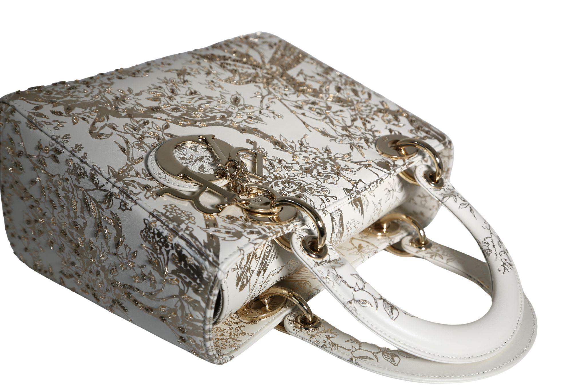 Medium White Embroidered Lady Dior 1