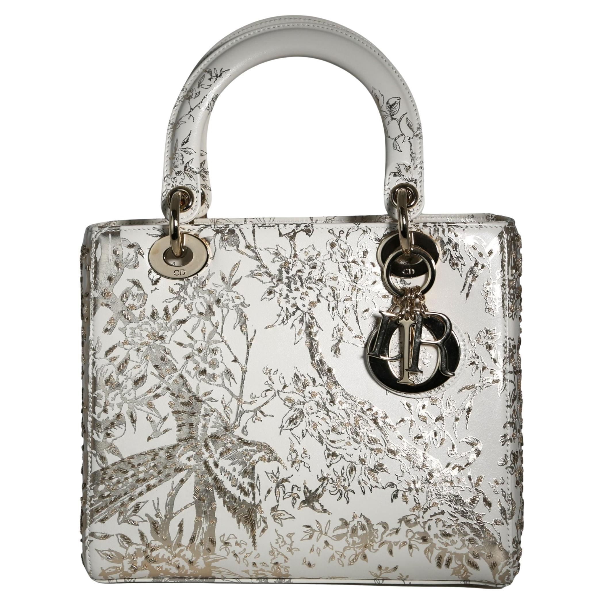 Medium White Embroidered Lady Dior