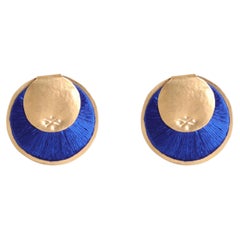 Medium Yoko Earrings in Azure Silk & 24k Vermeil Gold by Katerina Makriyianni