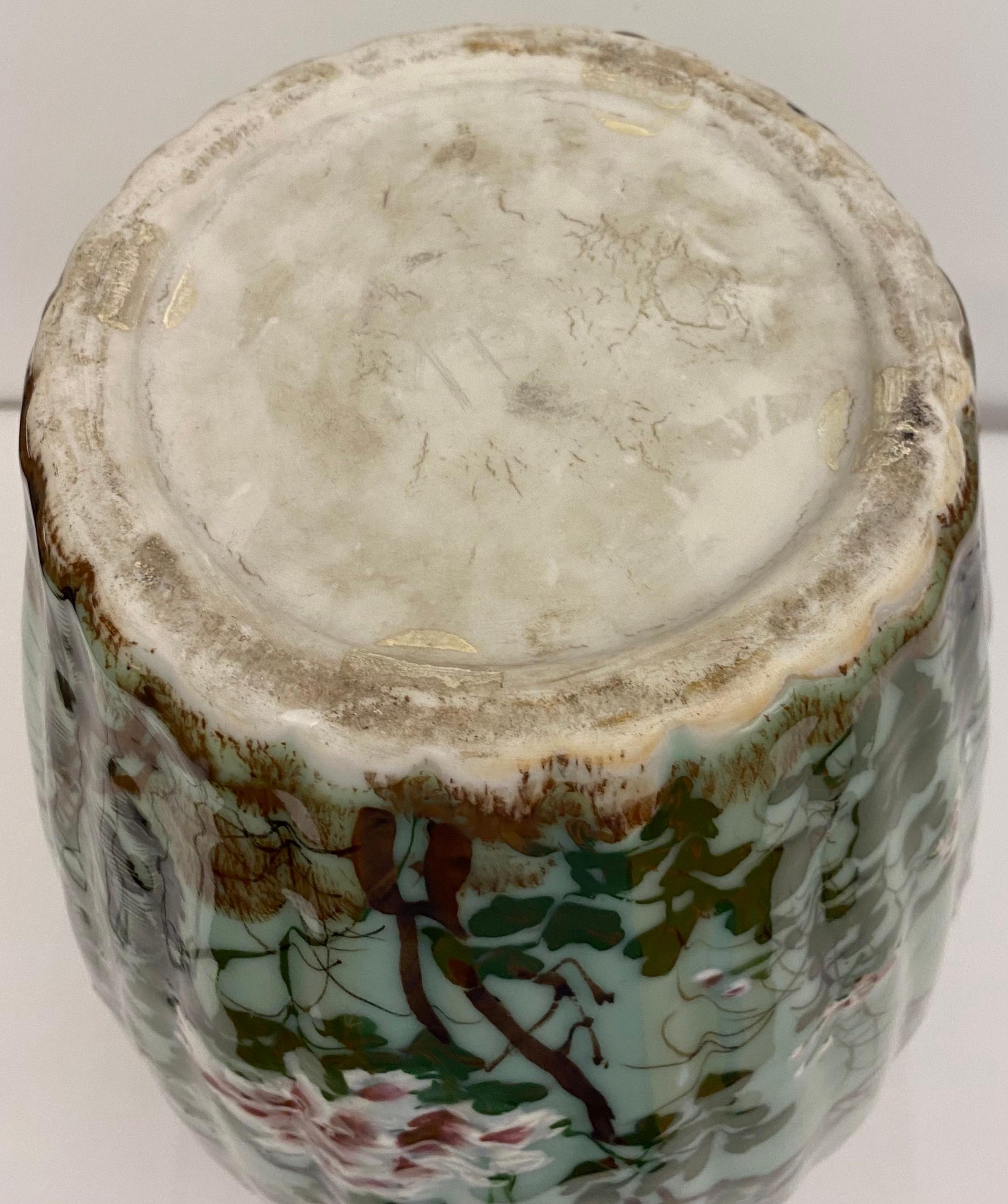 Meiji Medji Period High Relief Porcelain Celadon Vase, circa 1900 For Sale