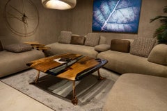 Medma Coffee Table: Cast Aluminum Walnut Resin Coffee Table