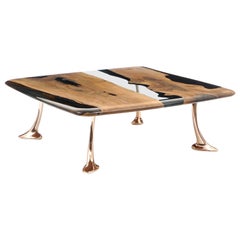 Table basse Medma : Table basse en fonte d'aluminium et résine de noyer