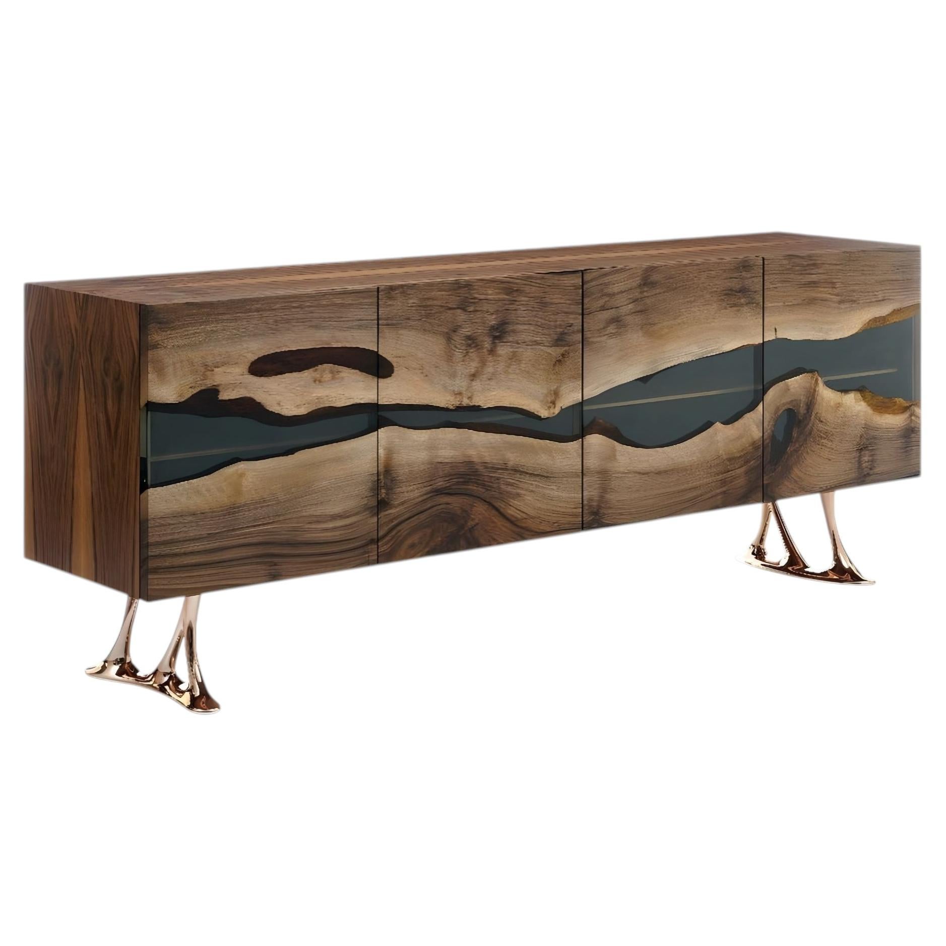 Medma Credenza, Walnut Wood with Epoxy Resin, Organic Modern