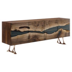 Medma Credenza, Walnut Wood with Epoxy Resin, Organic Modern