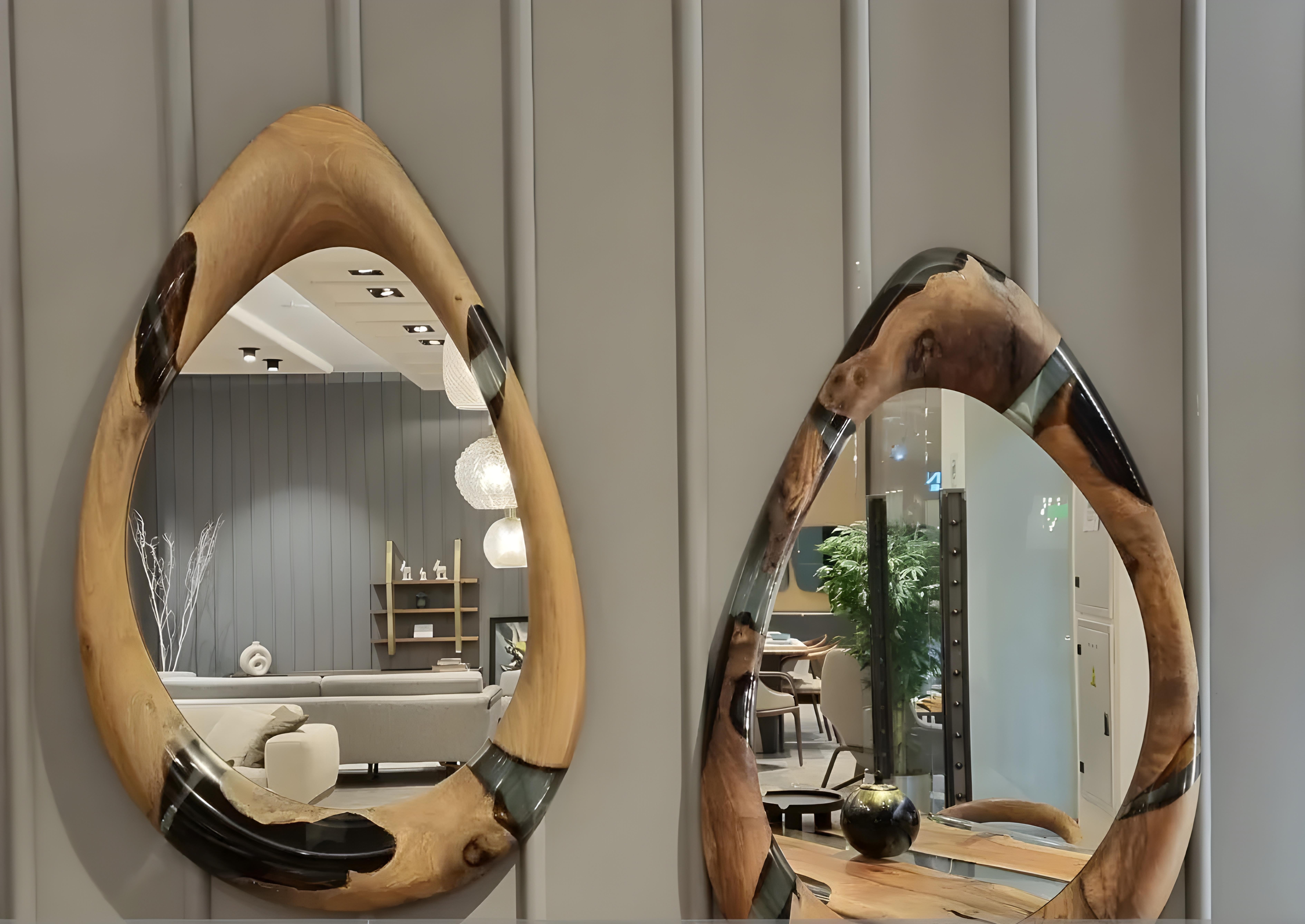 This mirror is not just a mere functional accessory, it's a work of art that adds elegance to any room. It is handmade with care and precision, using a unique combination of materials that creates a stunning visual effect. 

The rich, warm tones of