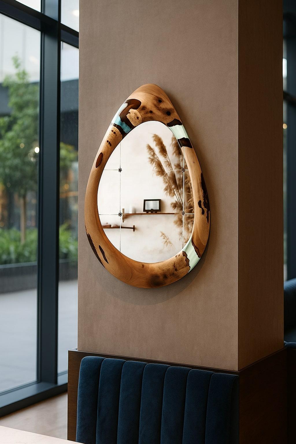 Organico moderno Specchio Medma: Specchio in resina di noce premium in vendita