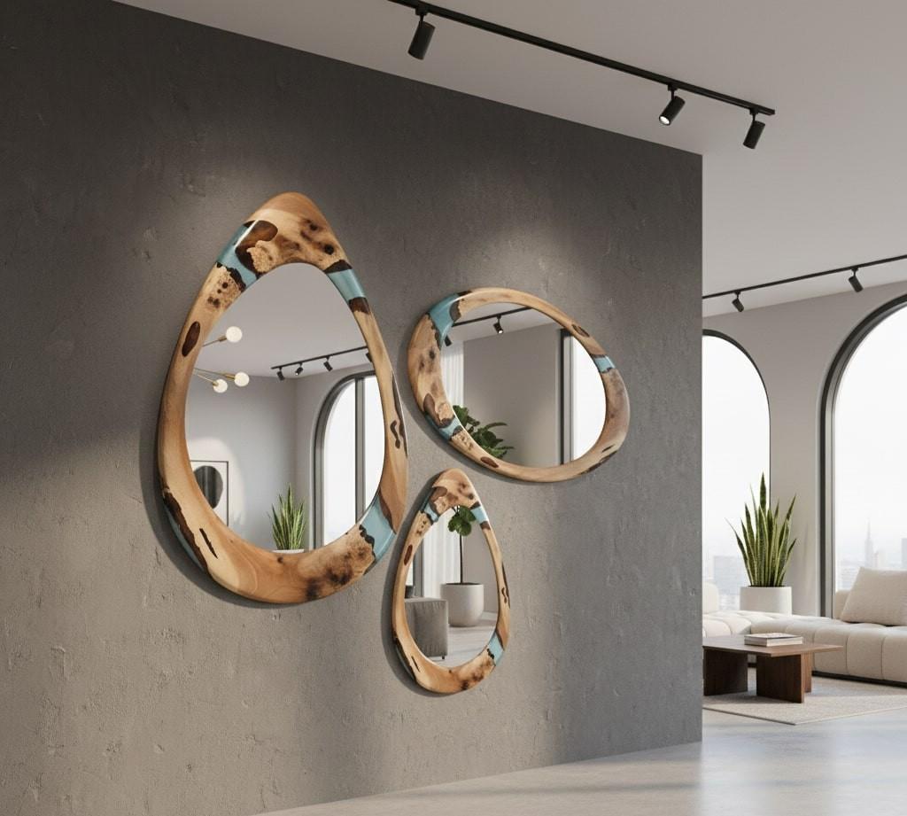 Specchio Medma: Specchio in resina di noce premium in vendita 1