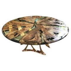 Table de salle à manger ronde Medma : bois d'olivier haut de gamme, aluminium coulé