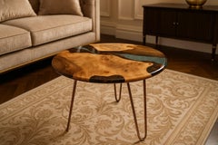 Medma Round Walnut & Crystal Clear Resin End Side Table