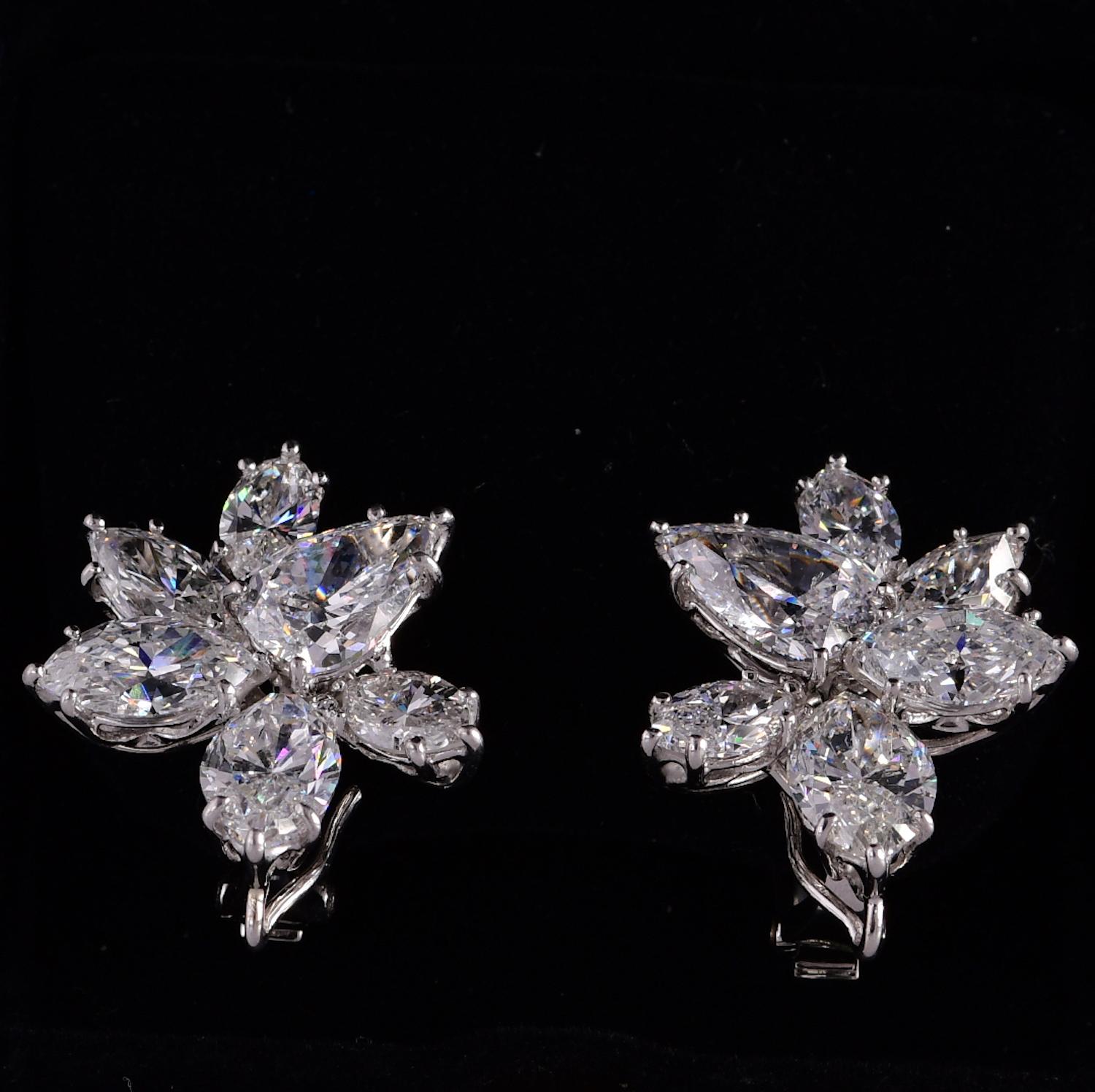 10.13 Carat Natural Diamond Pear and Marquise Platinum Earrings In Excellent Condition For Sale In Daytona Beach, FL