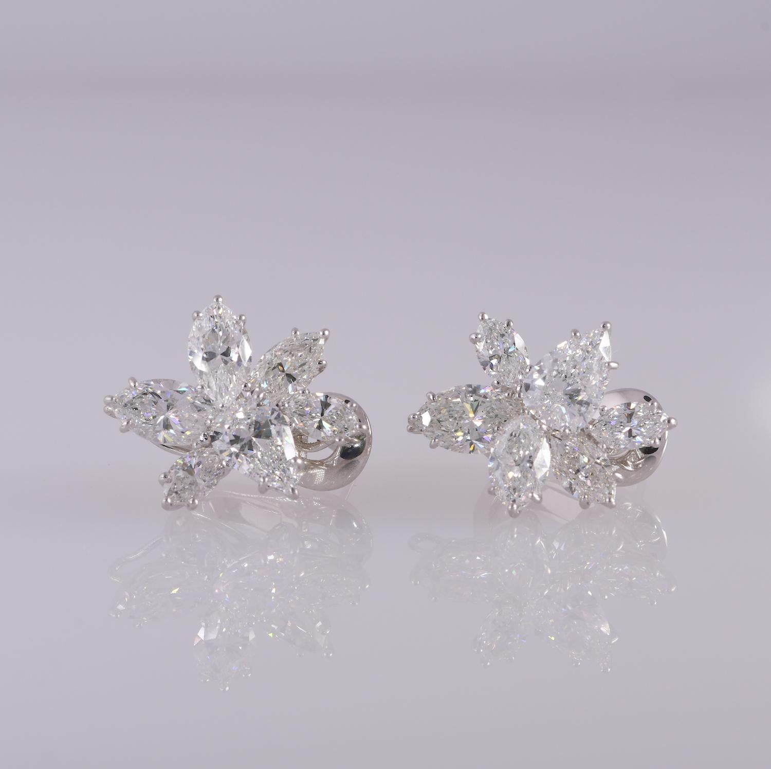 Women's 10.13 Carat Natural Diamond Pear and Marquise Platinum Earrings For Sale