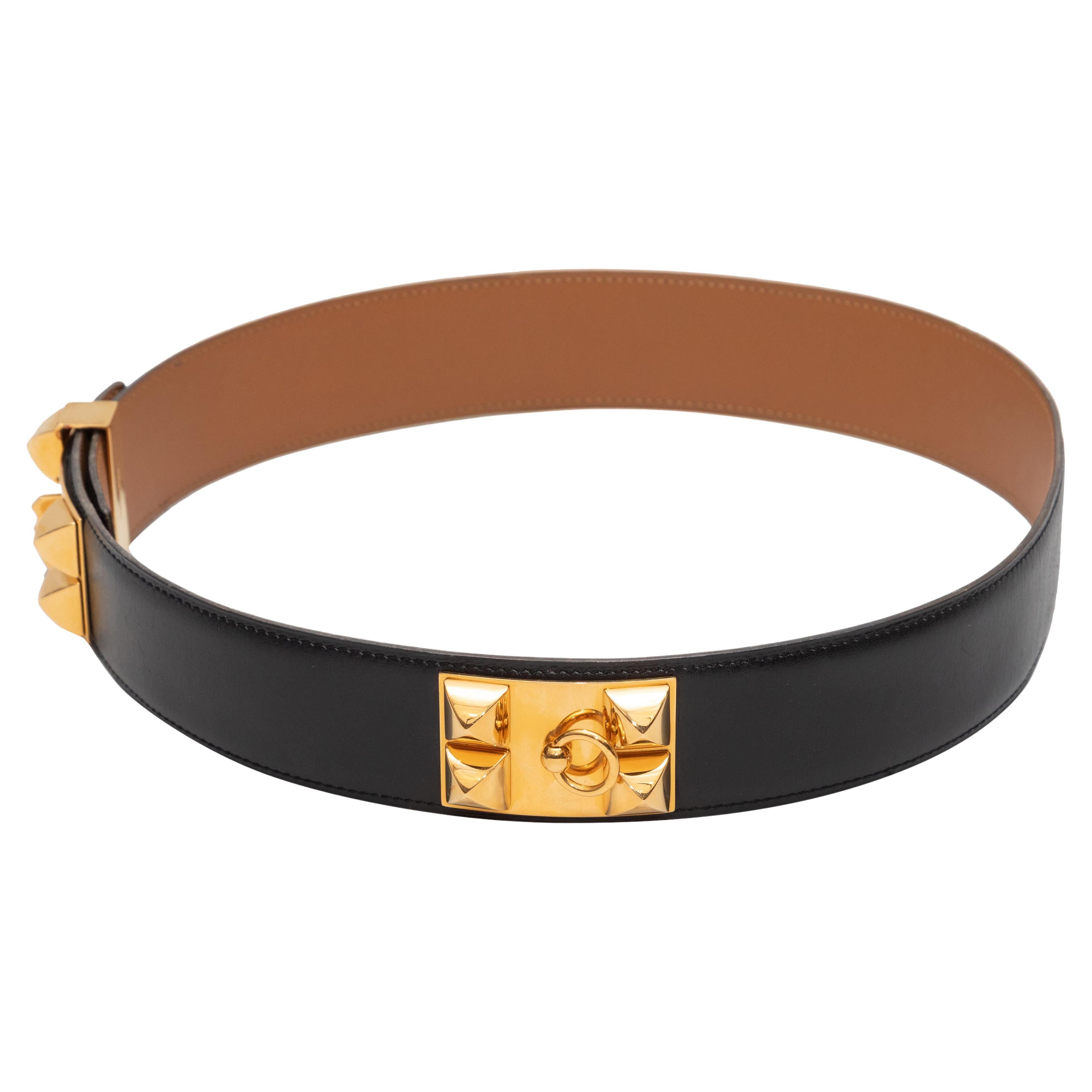 Medor Black Hermes 1994 Studded Belt Size US XS For Sale