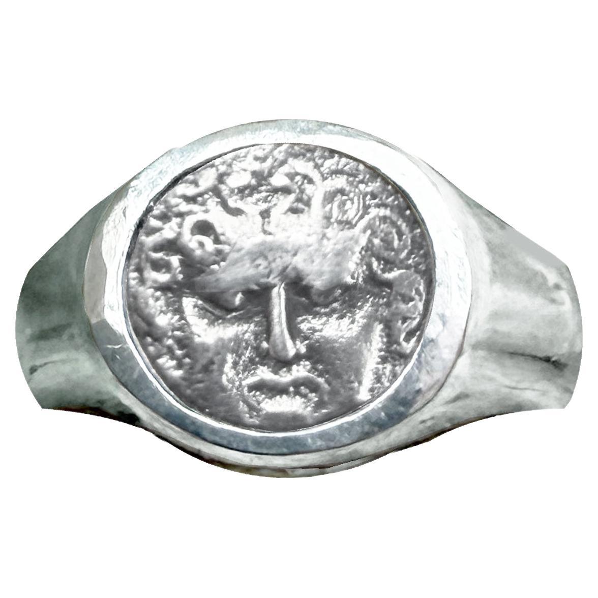 MEDUSA Authentique pièce de monnaie grecque antique 4e cent. Bague en argent ADS en vente