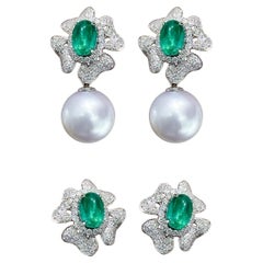 【Vine Symphony】Medusa Bloom Convertible Emerald & South Sea Pearl Earrings