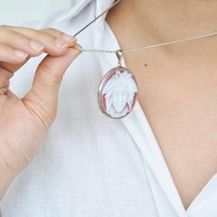 Medusa Versace Carving Agate Cameo Sterling Silver Pendant Necklace