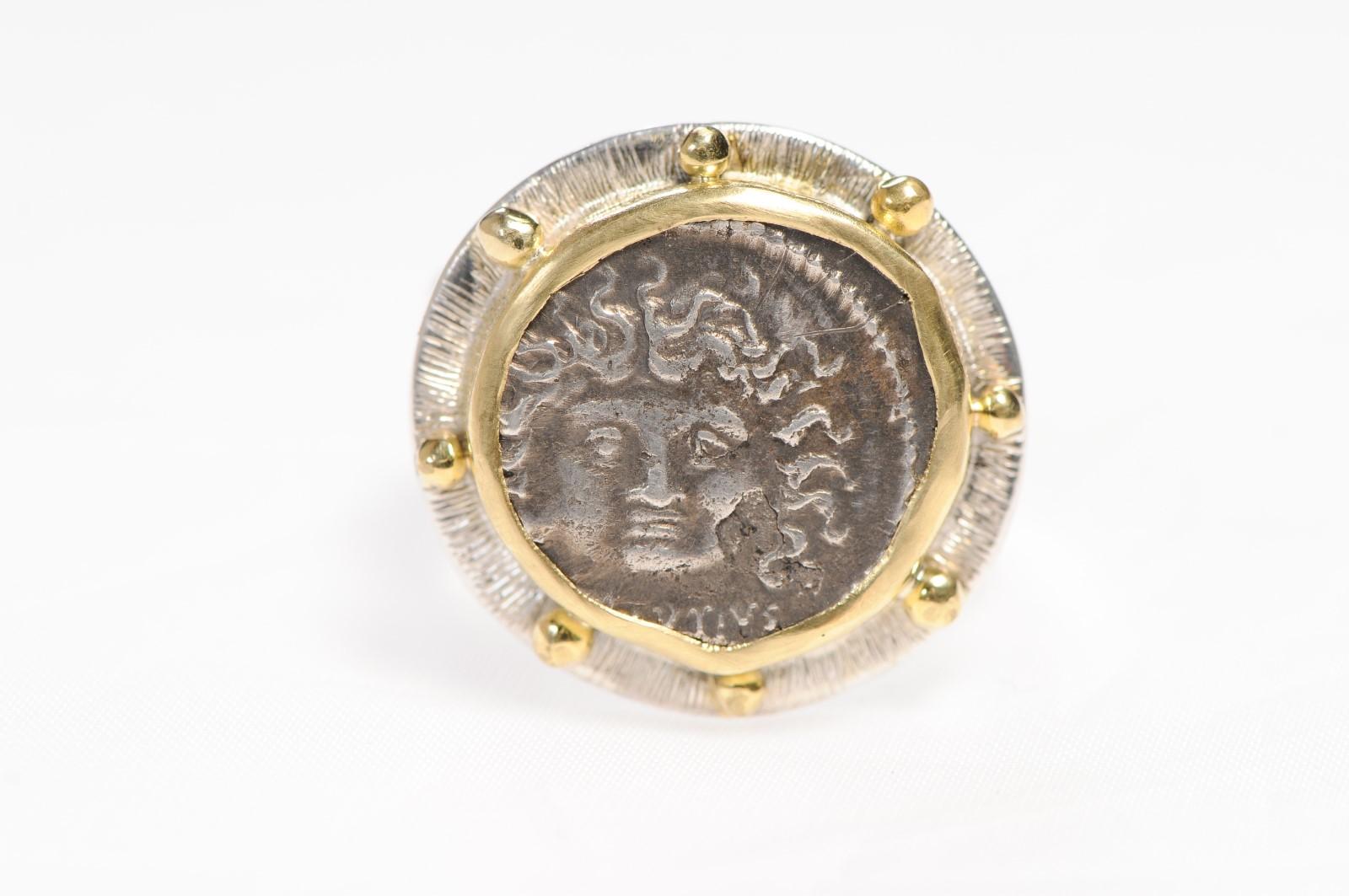 Medusa Coin Ring18kt Gold Setting, Size 8.5 For Sale 6