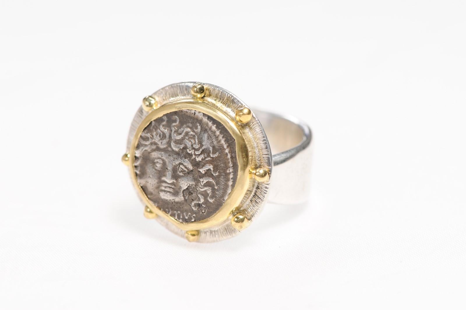 Medusa Coin Ring18kt Gold Setting, Size 8.5 For Sale 2