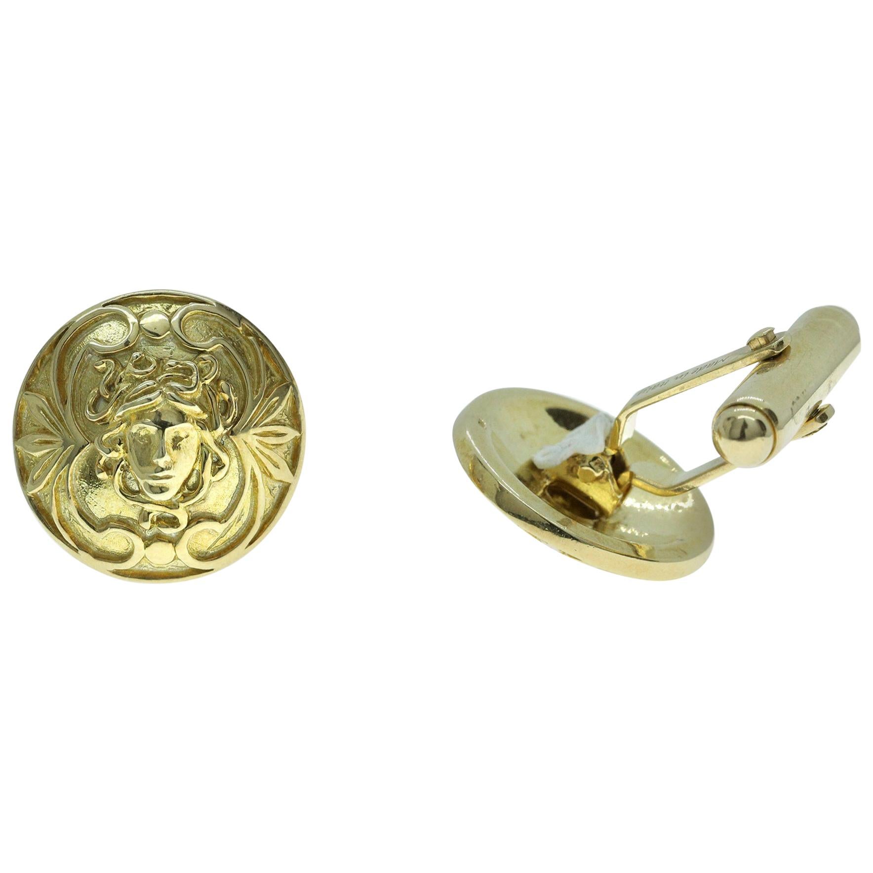 Contemporary .925 Silver Electroplated in Yellow "Medusa" Cufflinks  For Sale
