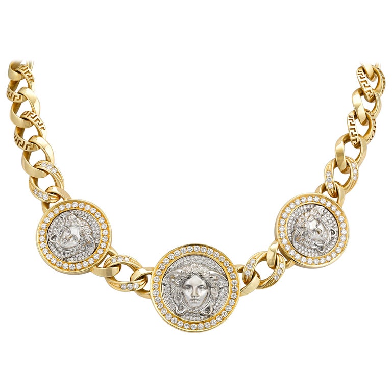 Medusa Gold and Diamond Necklace by Versace at 1stDibs | versace diamond  necklace, versace diamond chain, diamond versace chain