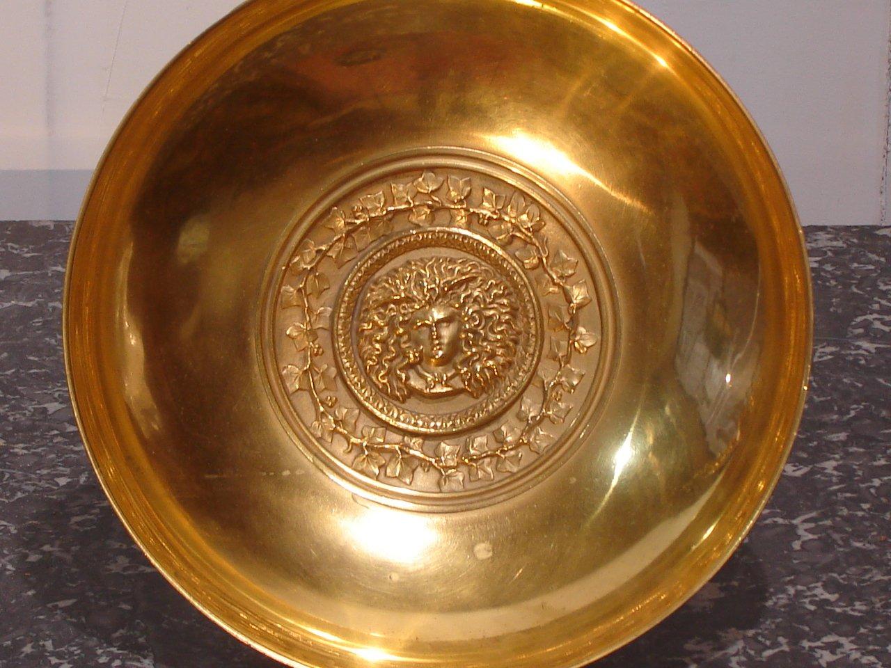 French Medusa Head Golden Bronze Centrepiece Fruit Bowl Empire Period, France