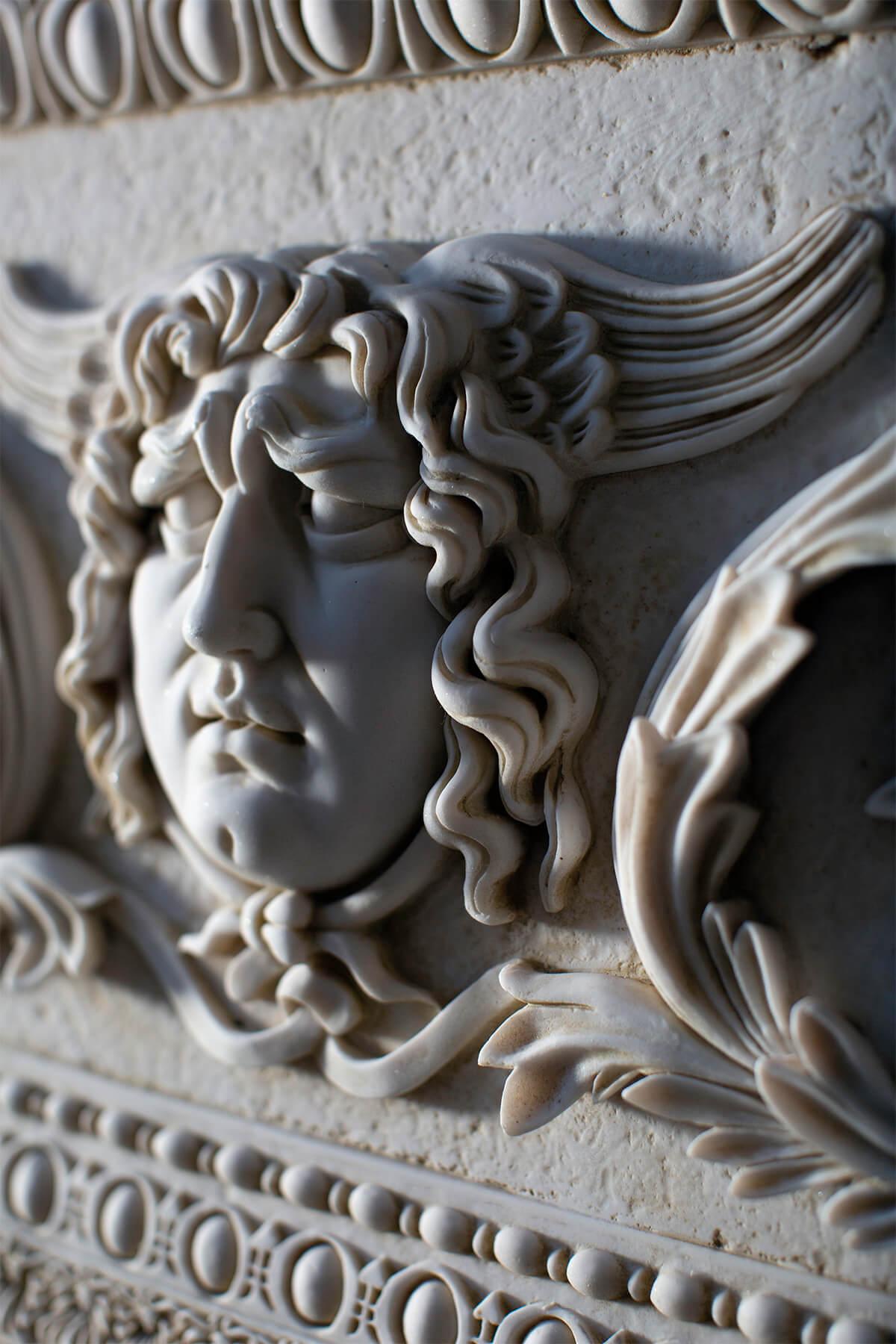 Classical Greek Medusa Relief Made with Compressed Marble Powder For Sale