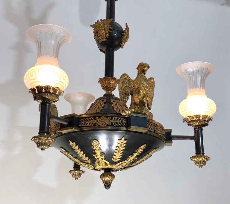 Medusa Rondanini and Eagle Mounted French Empire Bronze Gasolier
