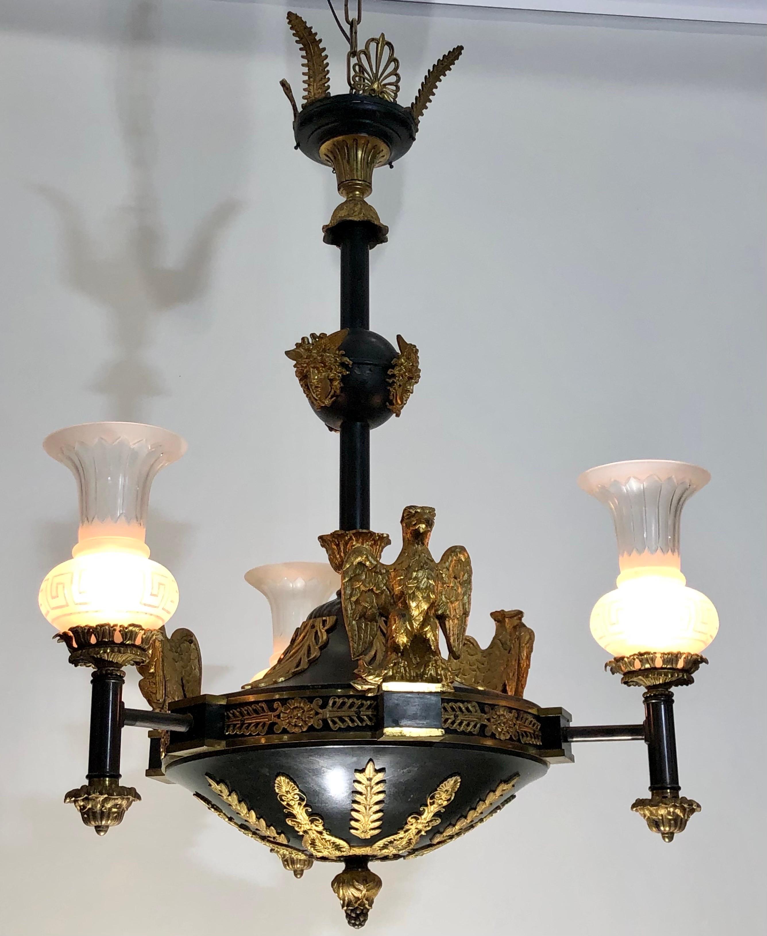  Medusa Rondanini and Eagle Mounted French Empire Bronze Gasolier / Chandelier For Sale 9