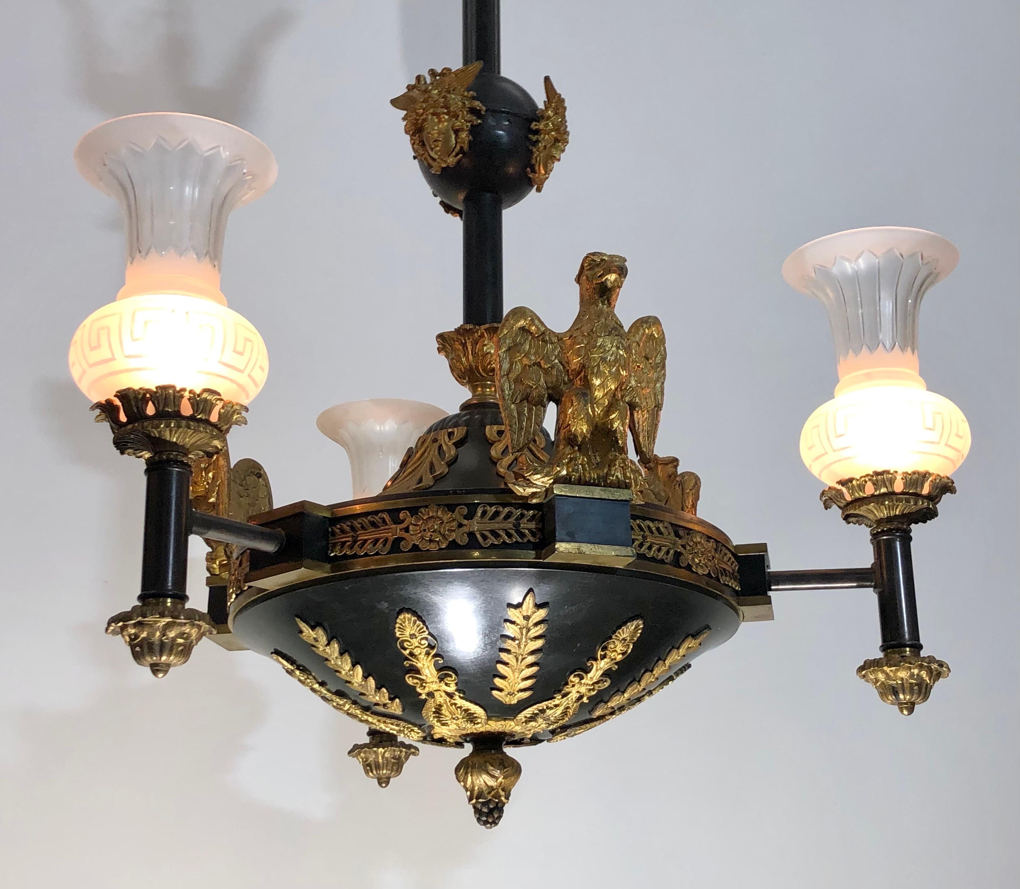 19th Century  Medusa Rondanini and Eagle Mounted French Empire Bronze Gasolier / Chandelier For Sale