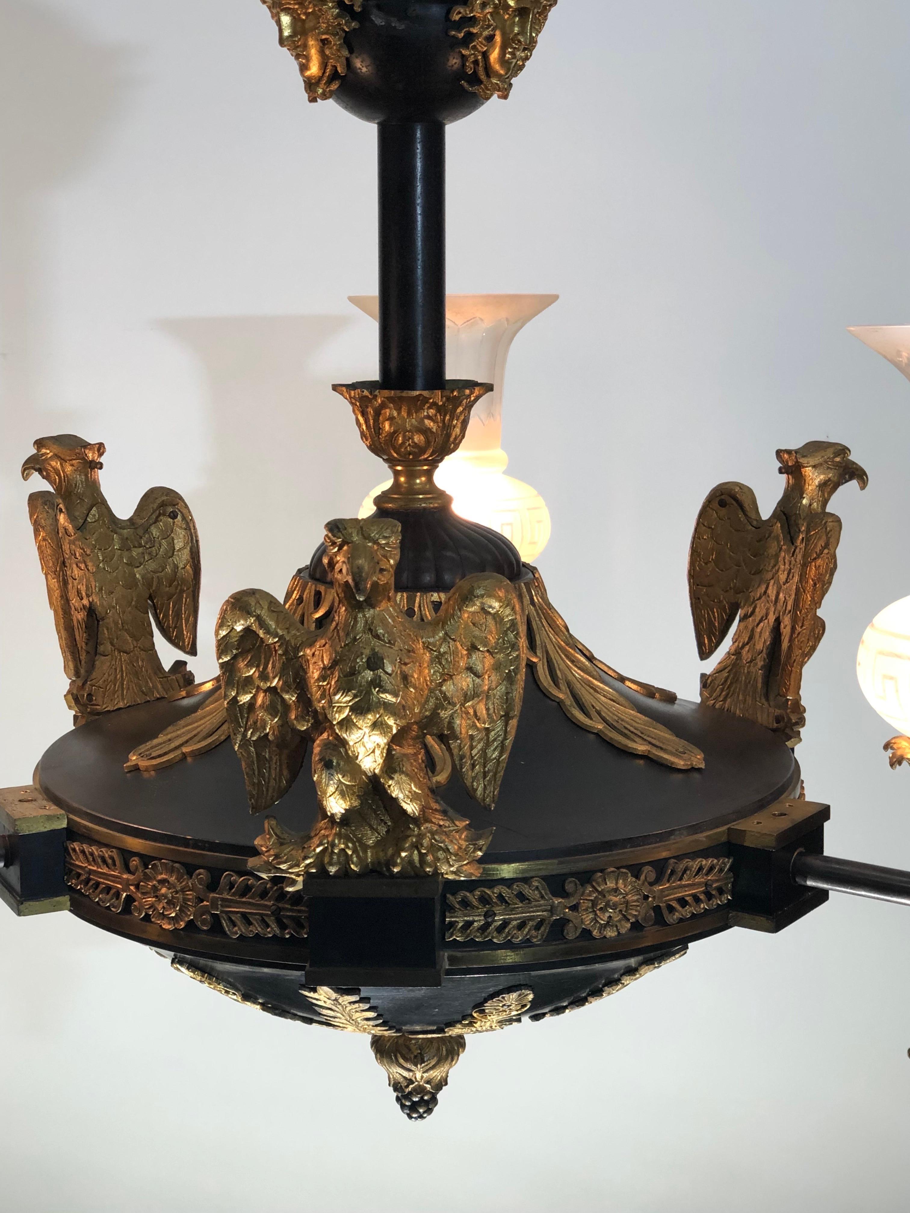 Medusa Rondanini and Eagle Mounted French Empire Bronze Gasolier / Chandelier For Sale 1