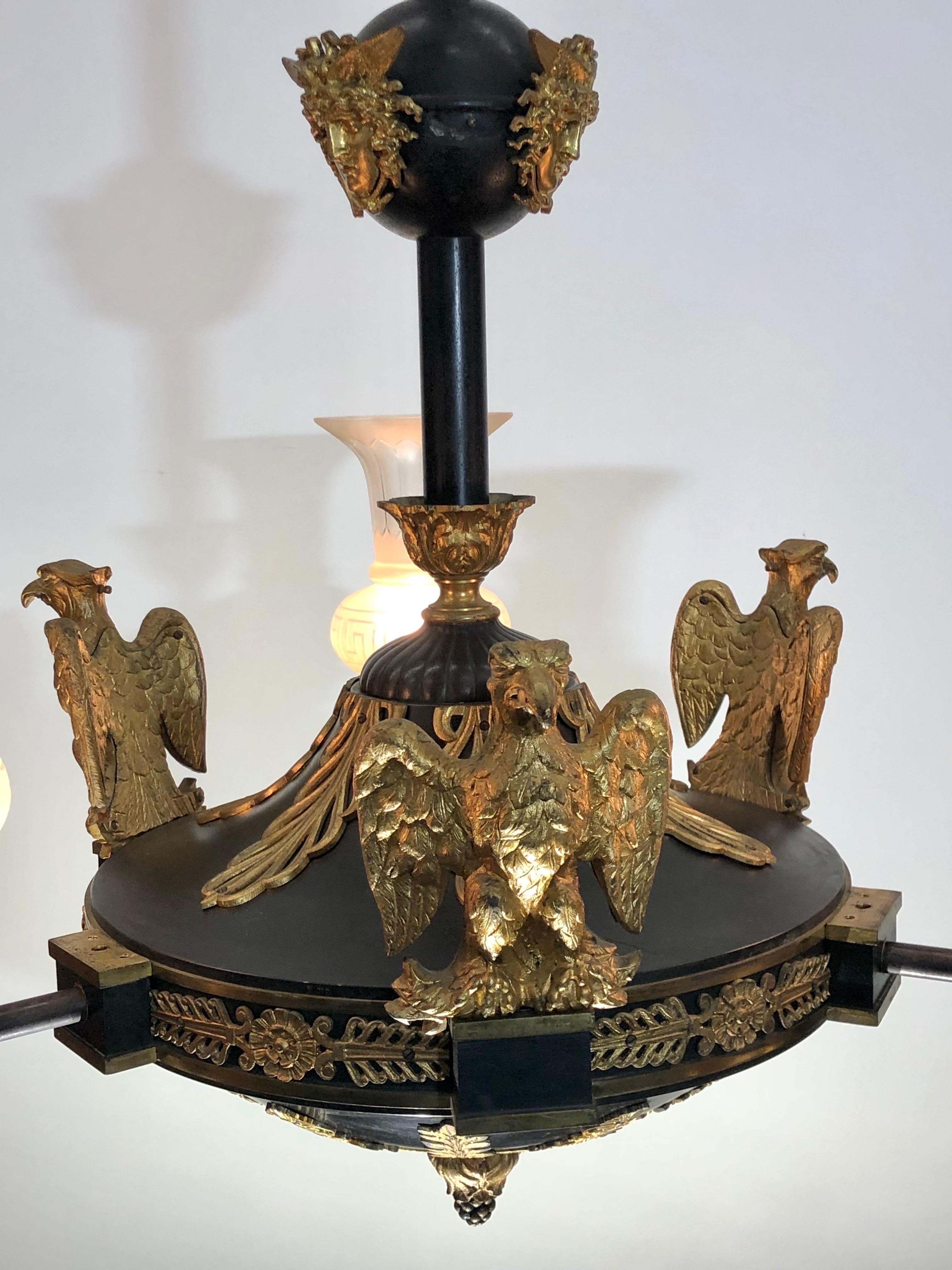  Medusa Rondanini and Eagle Mounted French Empire Bronze Gasolier / Chandelier For Sale 2