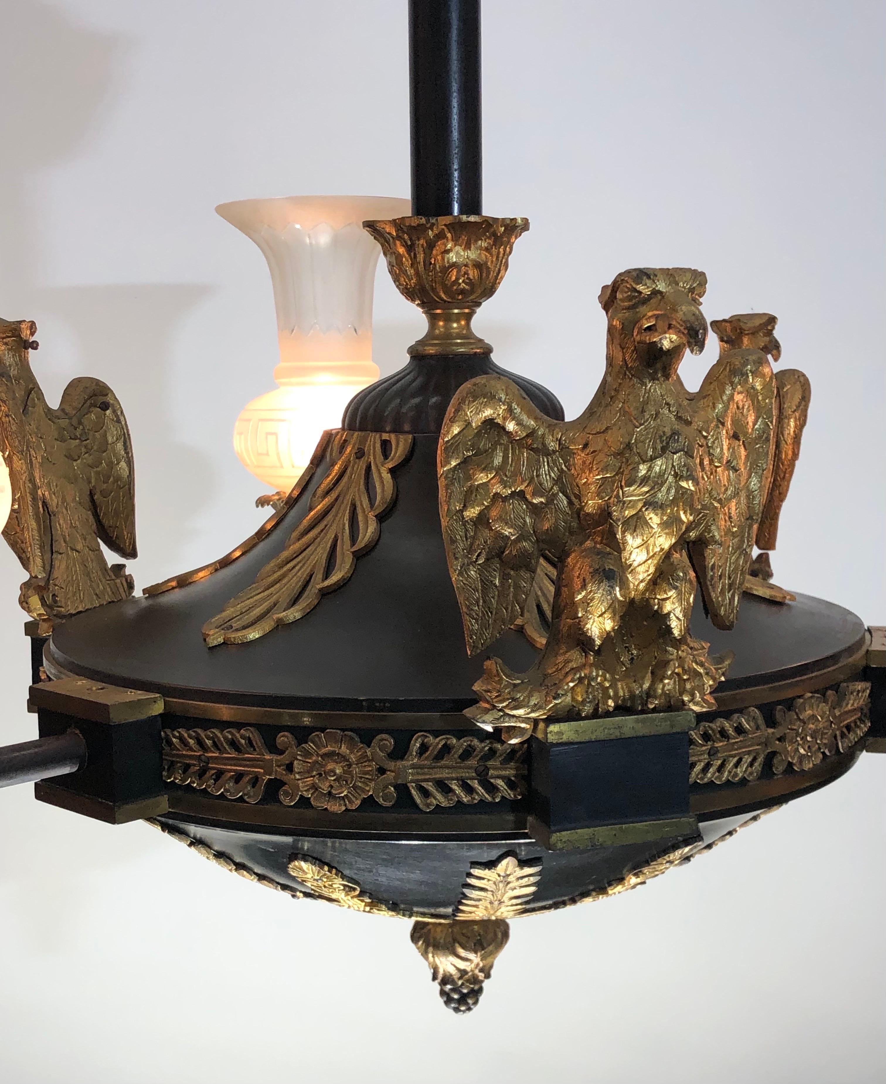  Medusa Rondanini and Eagle Mounted French Empire Bronze Gasolier / Chandelier For Sale 3