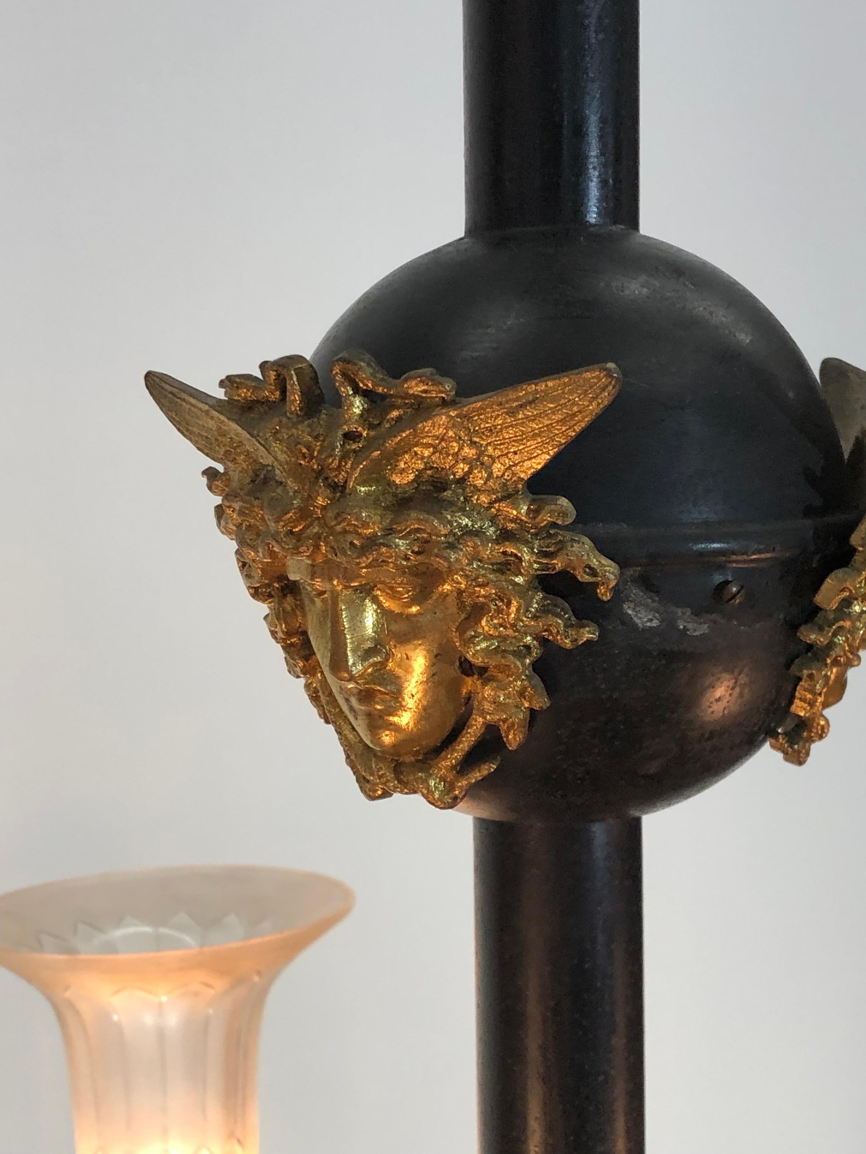  Medusa Rondanini and Eagle Mounted French Empire Bronze Gasolier / Chandelier For Sale 5