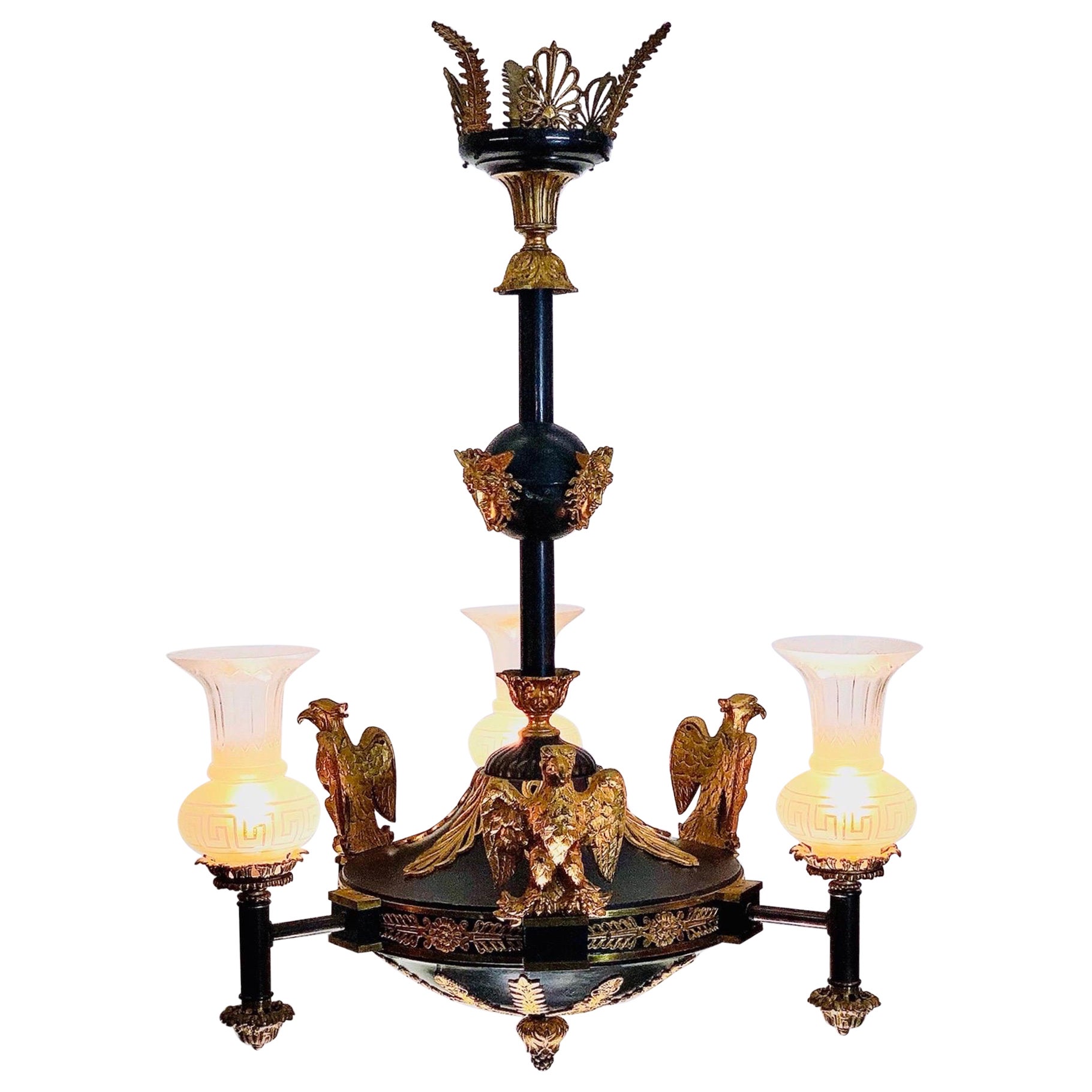 Medusa Rondanini and Eagle Mounted French Empire Bronze Gasolier / Chandelier