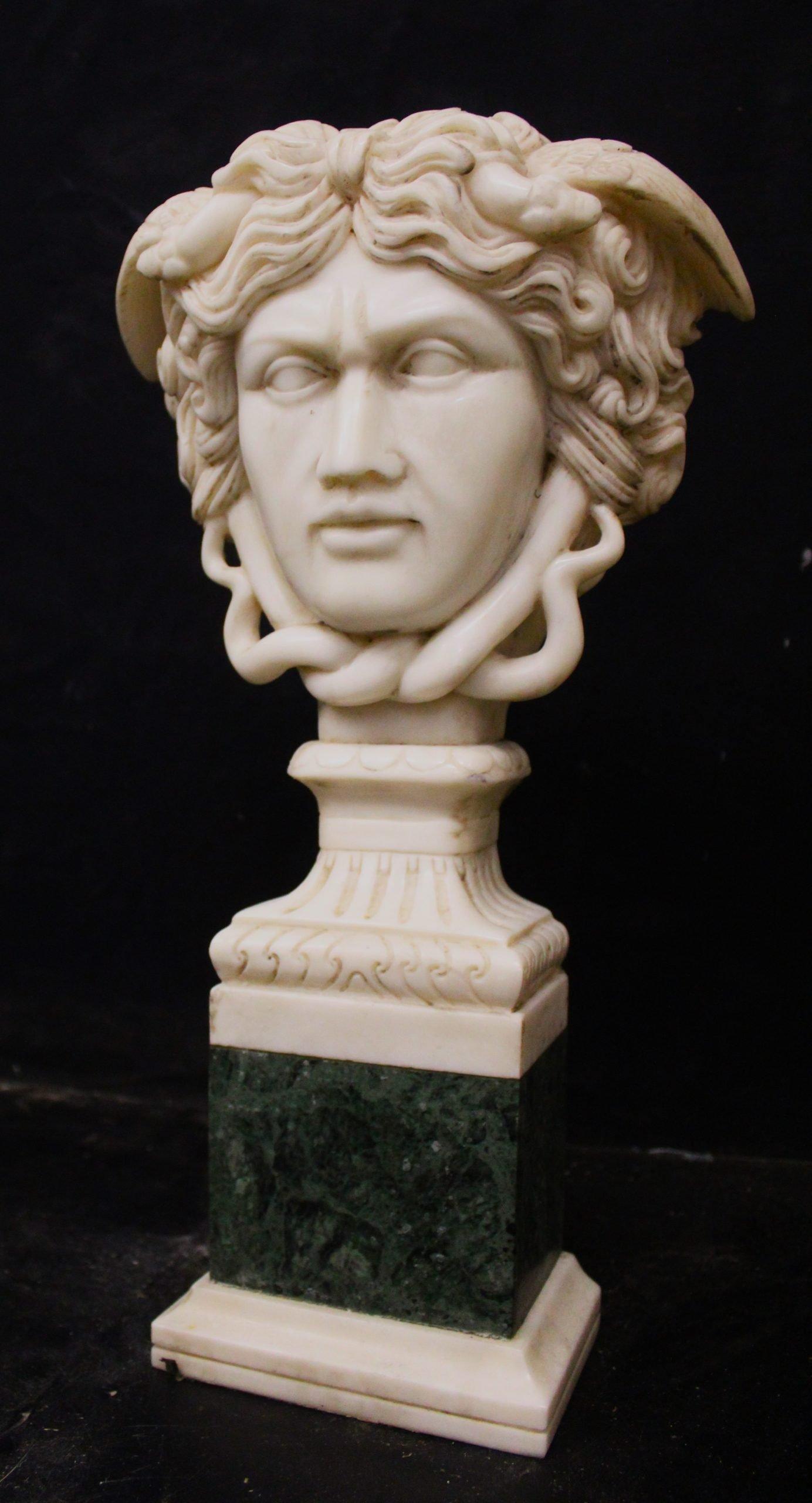 Medusa Rondanini, White marble sculpture with aquamarine green marble base. ADDITIONAL PHOTOS, INFORMATION OF THE LOT AND SHIPPING INFORMATION CAN BE REQUEST BY SENDING AN EMAIL

Indicative shipping costs in Italy: 140€ and Europe: 230€.
Tags: