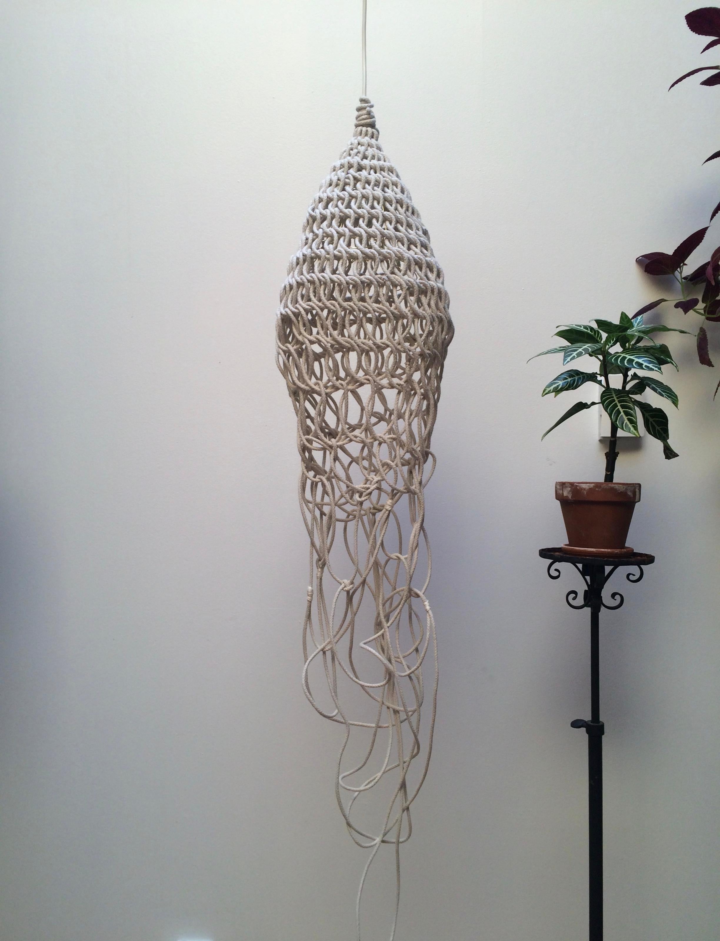 Hand-Crafted Medusa Sculptural Lamp Hand Crocheted by Annie Legault Amulette For Sale