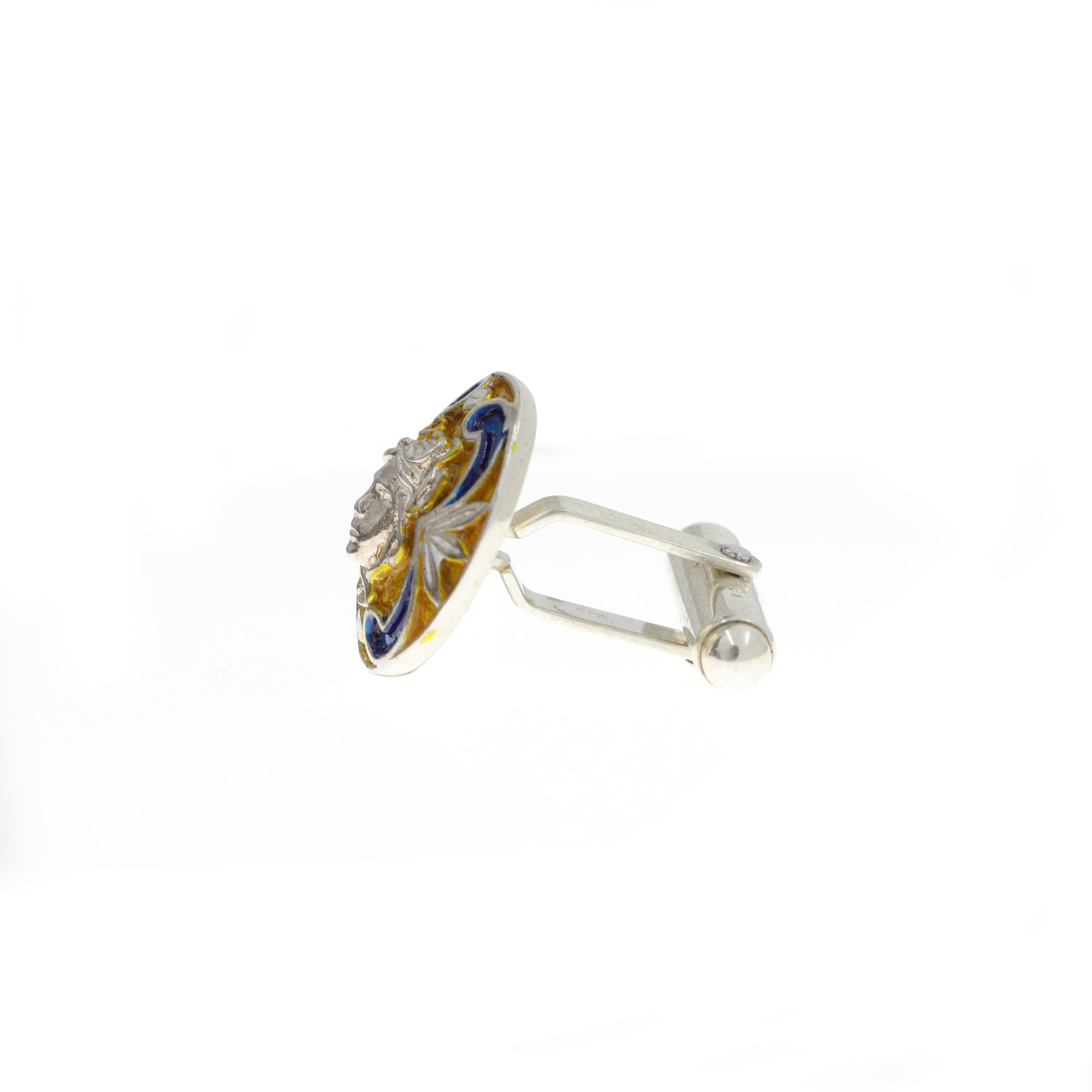 Contemporary 21st Century .925 Silver Enamelled in Gold and Blue 