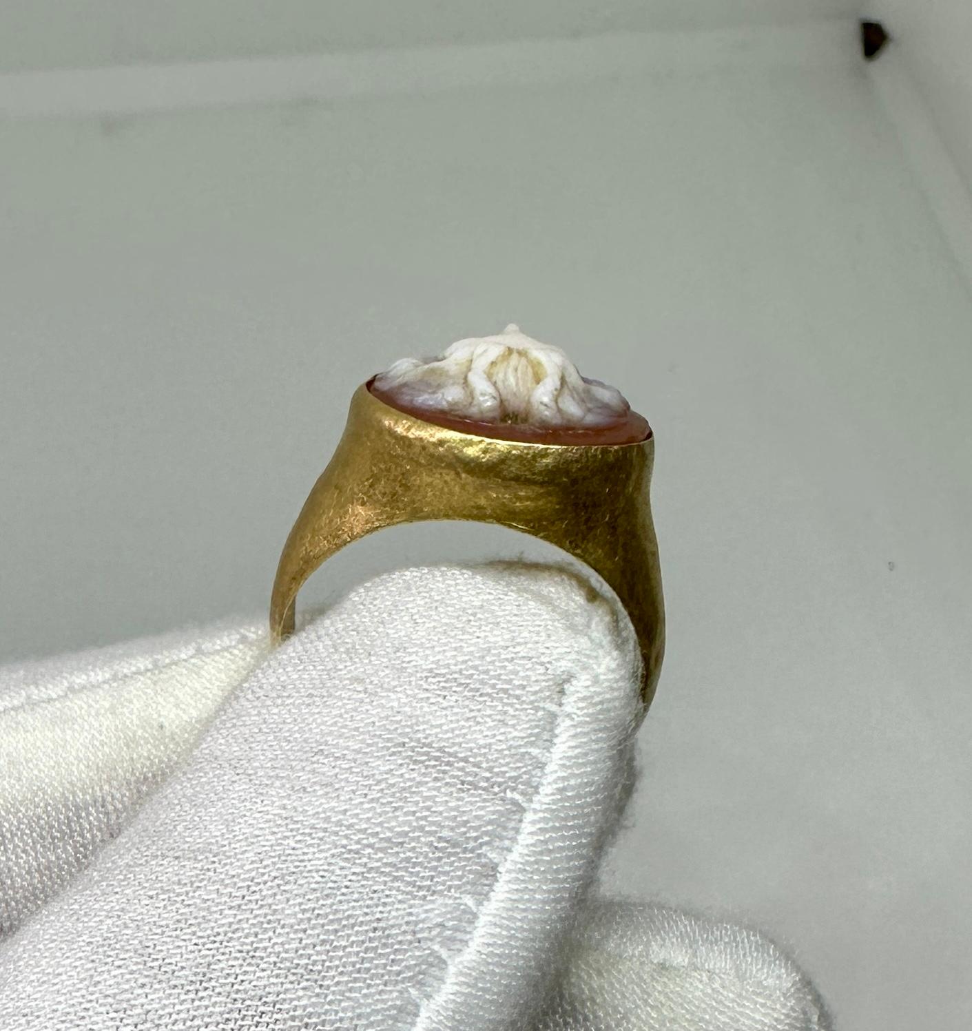 Medusa Snake Hardstone Cameo Ring 20 Karat Gold Museum Quality Antique Victorian 6
