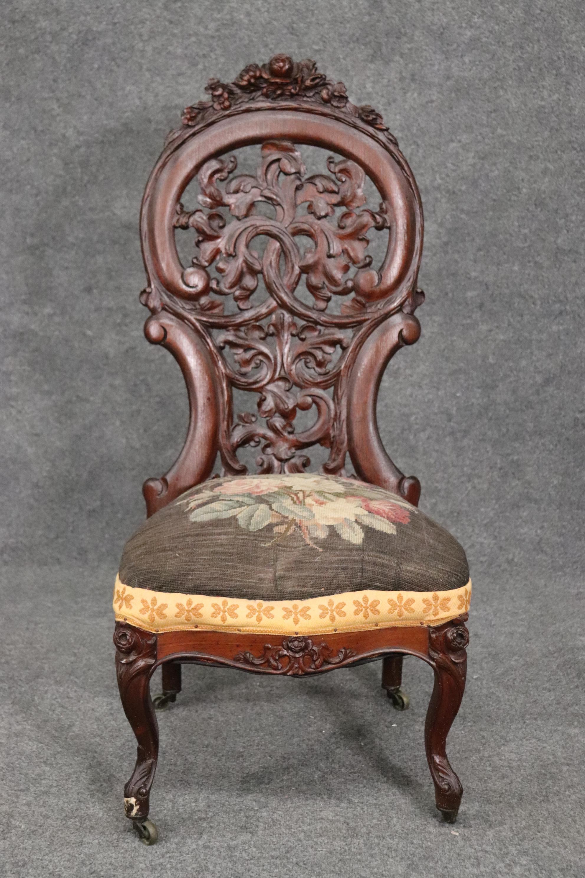 Late Victorian Meeks or Belter Laminated Rosewood Side Chair Circa 1860s