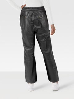 ME+EM Black Leather Drawstring Straight Trousers Size XS
