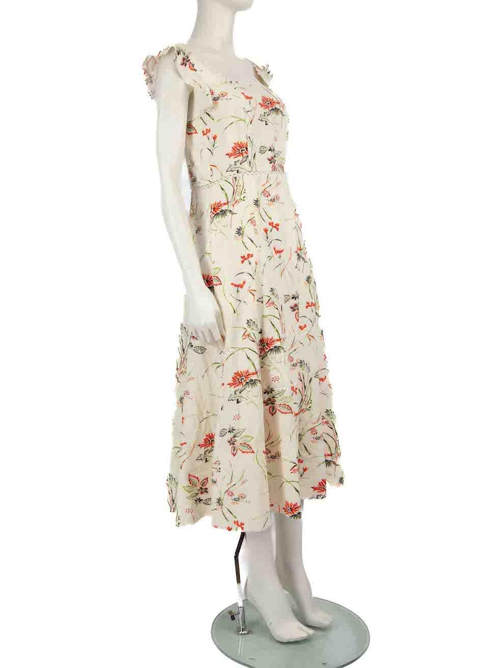 CONDITION is Very good. Hardly any visible wear to dressis evident on this used ME+EM designer resale item.
 
 
 
 Details
 
 
 Multicolour - Cream tone
 
 Linen
 
 Midi dress
 
 Floral pattern print
 
 Scalloped trim on shoulder straps
 
 Square
