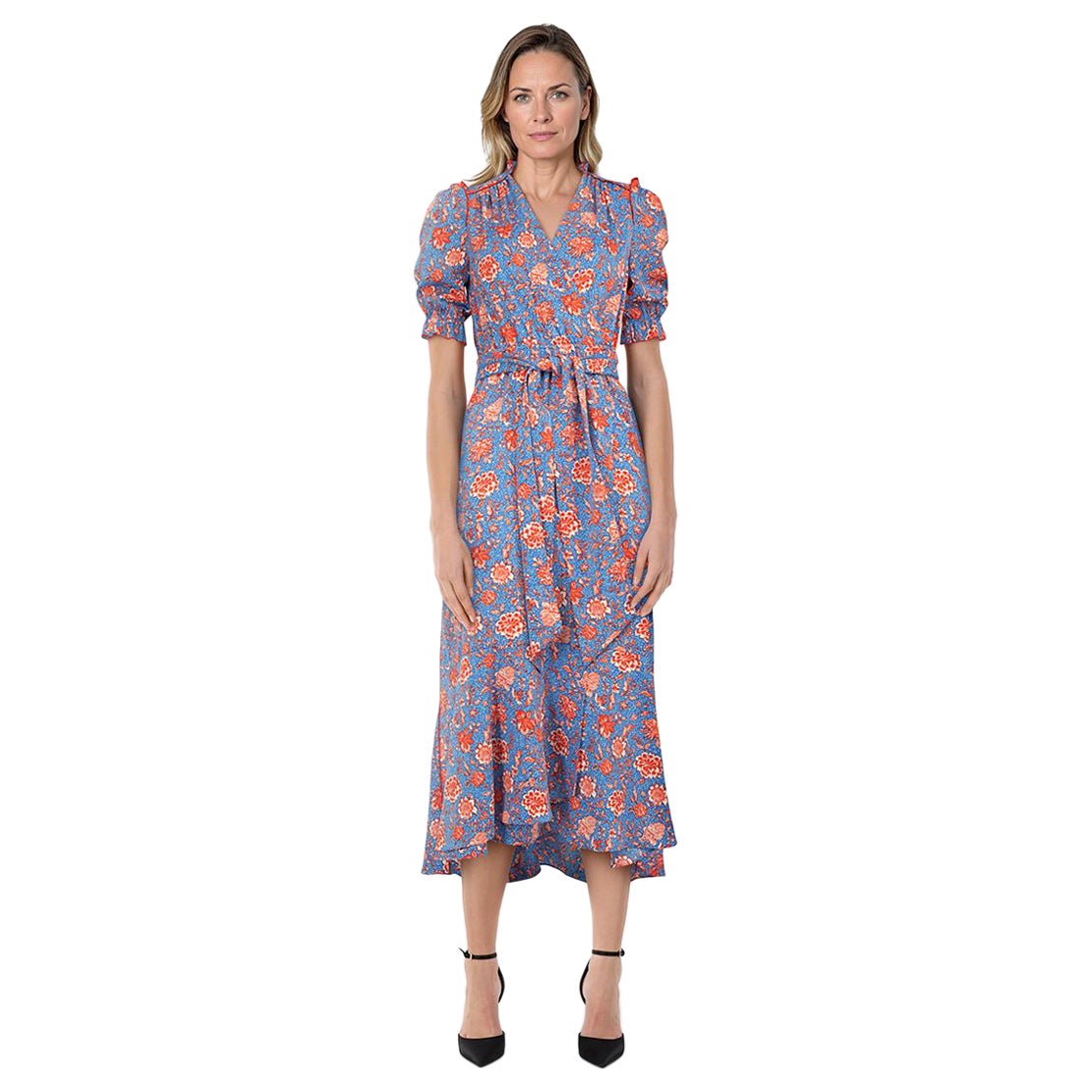 ME+EM Floral Cuello en V Vestido Midi con Cinturón Talla XS
