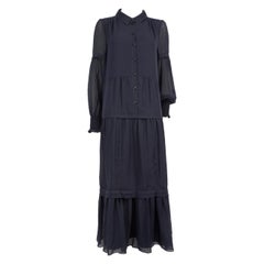 ME+EM Navy Floaty Pleat Tiered Maxi Dress Size L