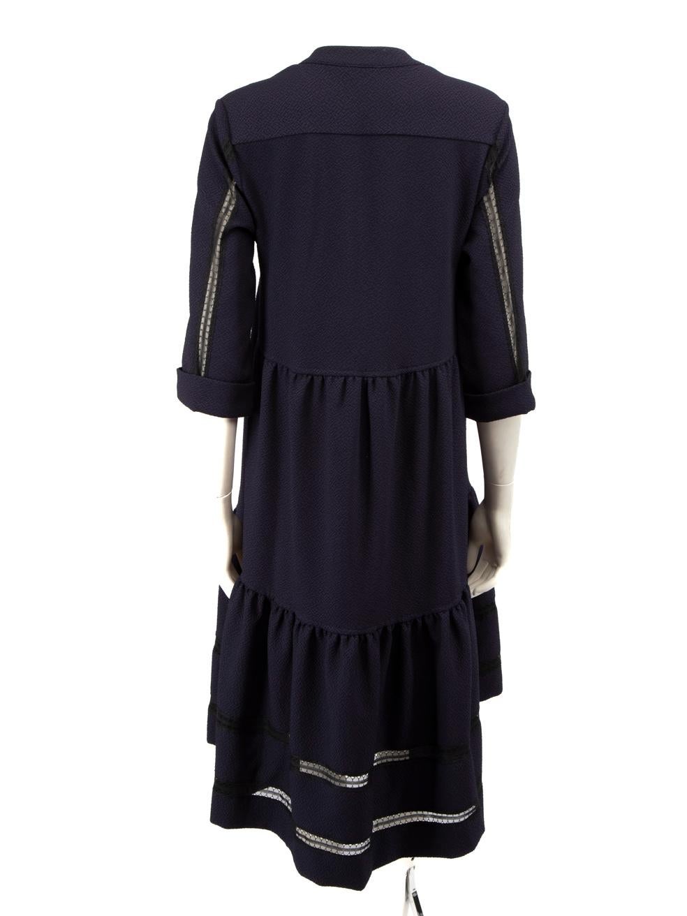 Noir ME+EM, robe midi bleu marine bordée de volants, taille S en vente