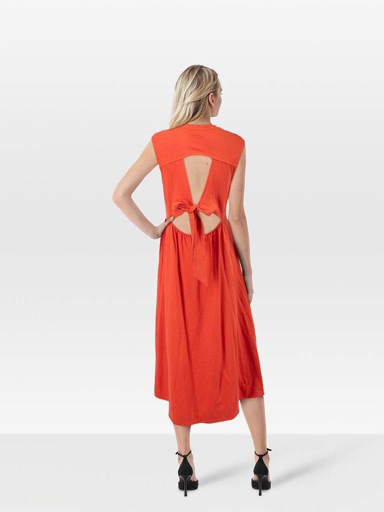 strapless open back dress Color Me Love Tie-Up Dress | Womens Red Layered Floral Dress
